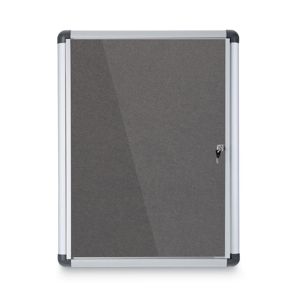 MasterVision Slim-Line Enclosed Fabric Bulletin Board, One Door, 28 x 38, Gray Surface, Aluminum Frame (VT630103690)