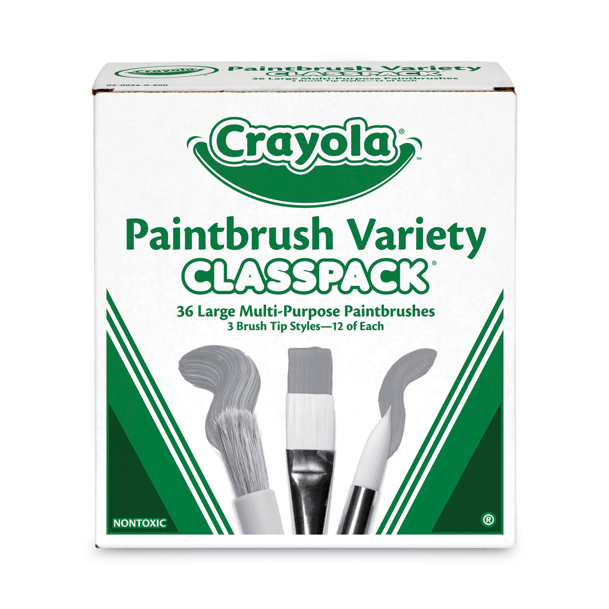 Crayola Large Variety Paint Brush Classpack, Natural; Nylon Bristles, Flat; Round Profiles, 36/Set (050036)