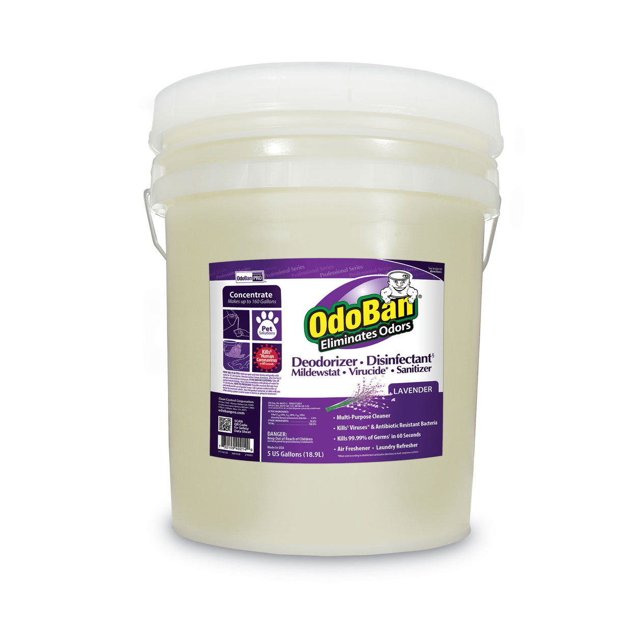 OdoBan Concentrated Odor Eliminator and Disinfectant, Lavender Scent, 5 gal Pail (9111625G)