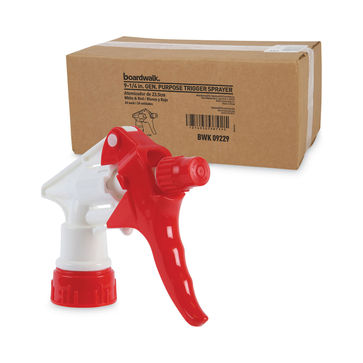 Boardwalk® Trigger Sprayer 250 for 32 oz. Bottle, Red/White, 24 Sprayers (BWK09229)