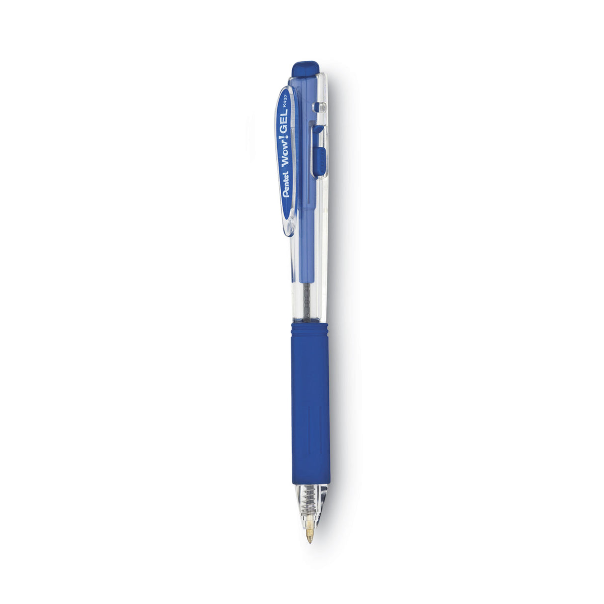 Pentel WOW! Gel Pen, Retractable, Medium 0.7 mm, Blue Ink, Clear/Blue Barrel, Dozen (K437C)