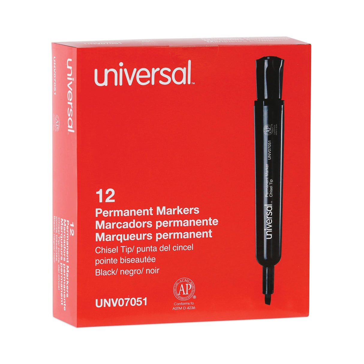 Universal Chisel Tip Permanent Marker, Broad Chisel Tip, Black, Dozen (UNV07051)