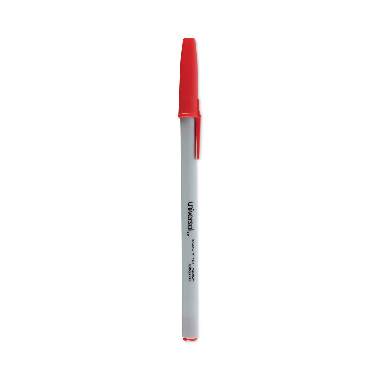 Universal Ballpoint Pen, Stick, Medium 1 mm, Red Ink, Gray/Red Barrel, Dozen (UNV27412)