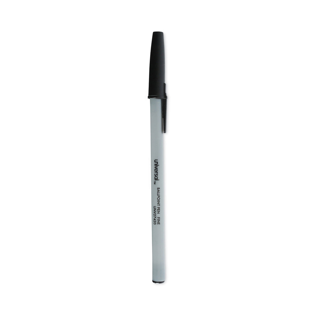 Universal Ballpoint Pen, Stick, Fine 0.7 mm, Black Ink, Gray/Black Barrel, Dozen (UNV27420)