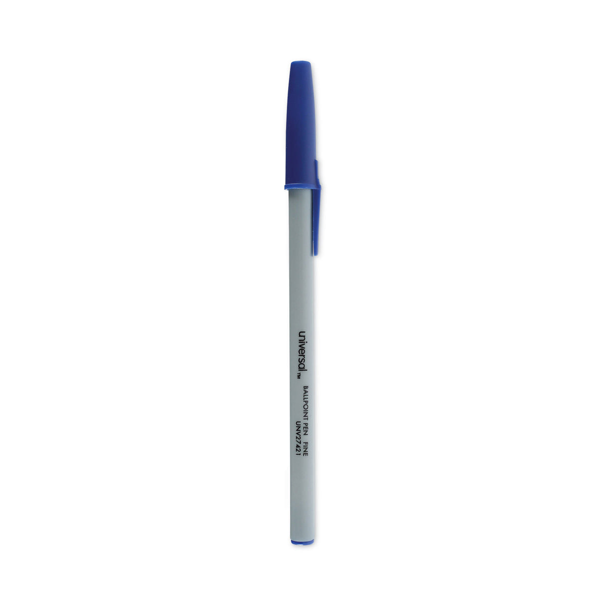 Universal Ballpoint Pen, Stick, Fine 0.7 mm, Blue Ink, Gray/Blue Barrel, Dozen (UNV27421)