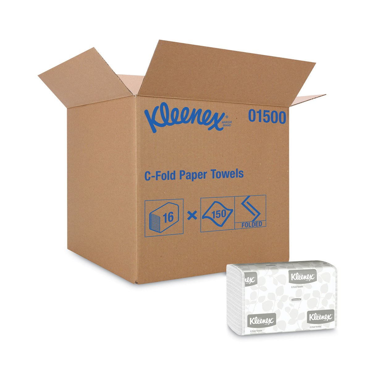 Kleenex® C-Fold Paper Towels, 1-Ply, White, 150 Pack, 16 Packs (01500)