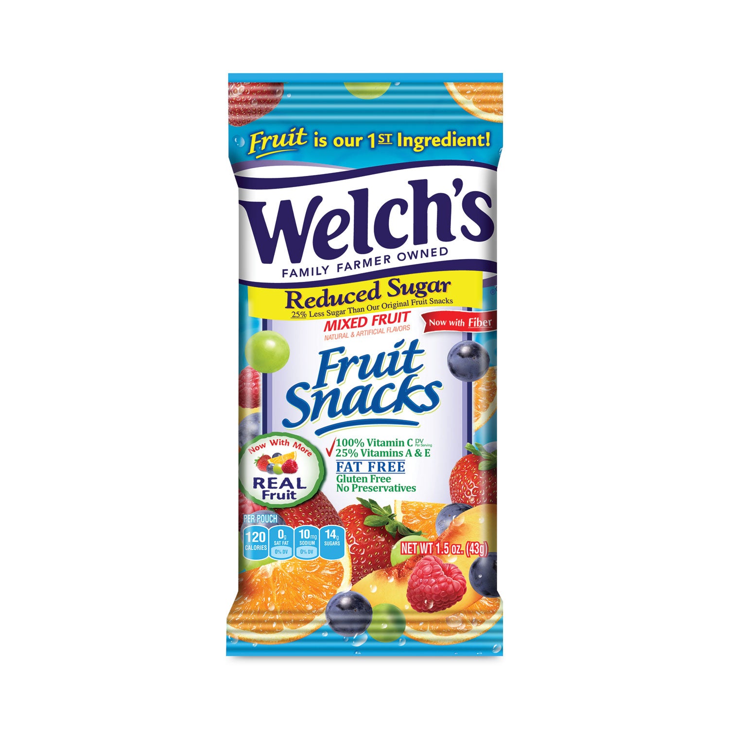 Welch's Reduced Sugar Mixed Fruit Snacks, 1.5 oz Pouches, 144/Carton (26700008)