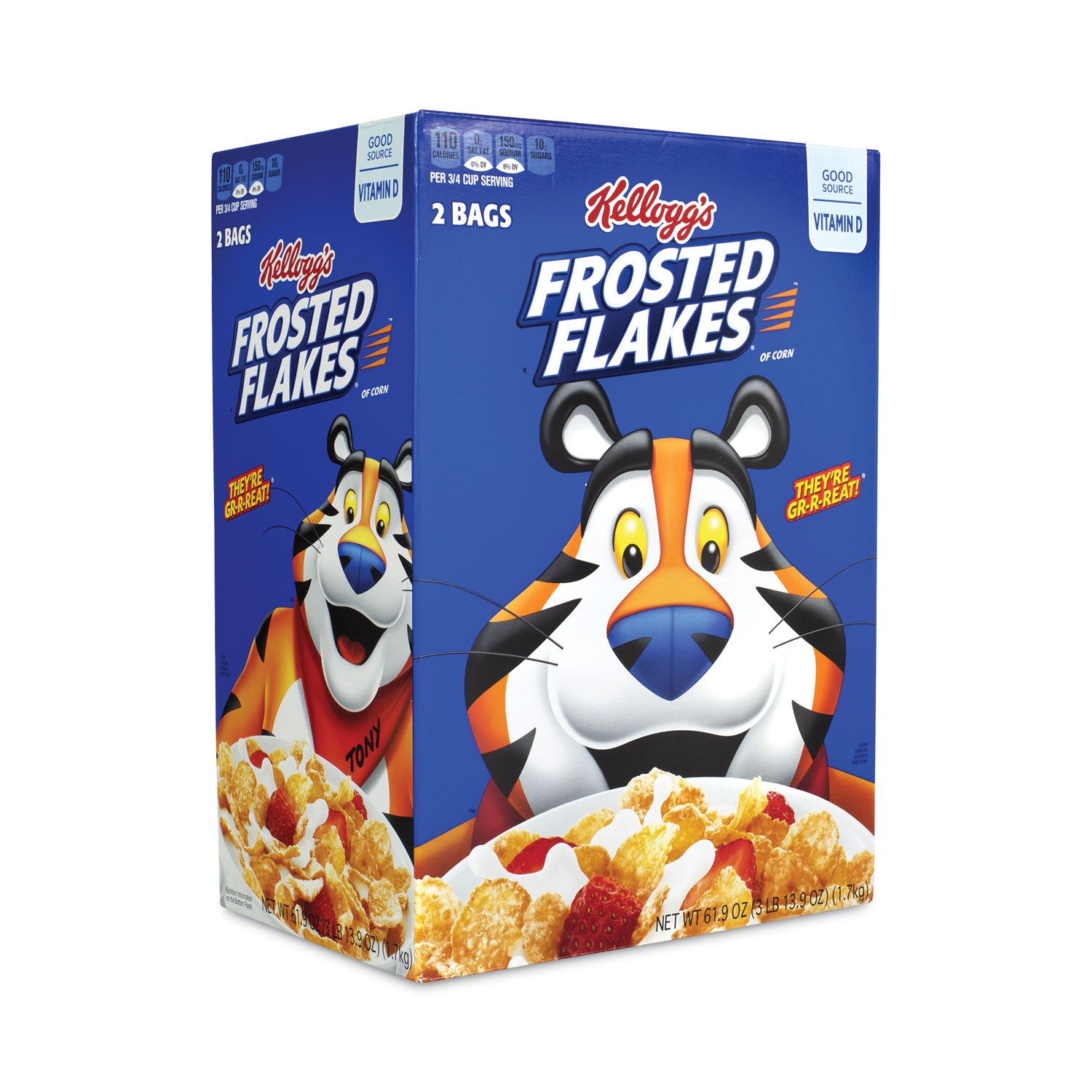 Kellogg's Frosted Flakes Breakfast Cereal, 61.9 oz Bag, 2 Bags/Box (22000901)