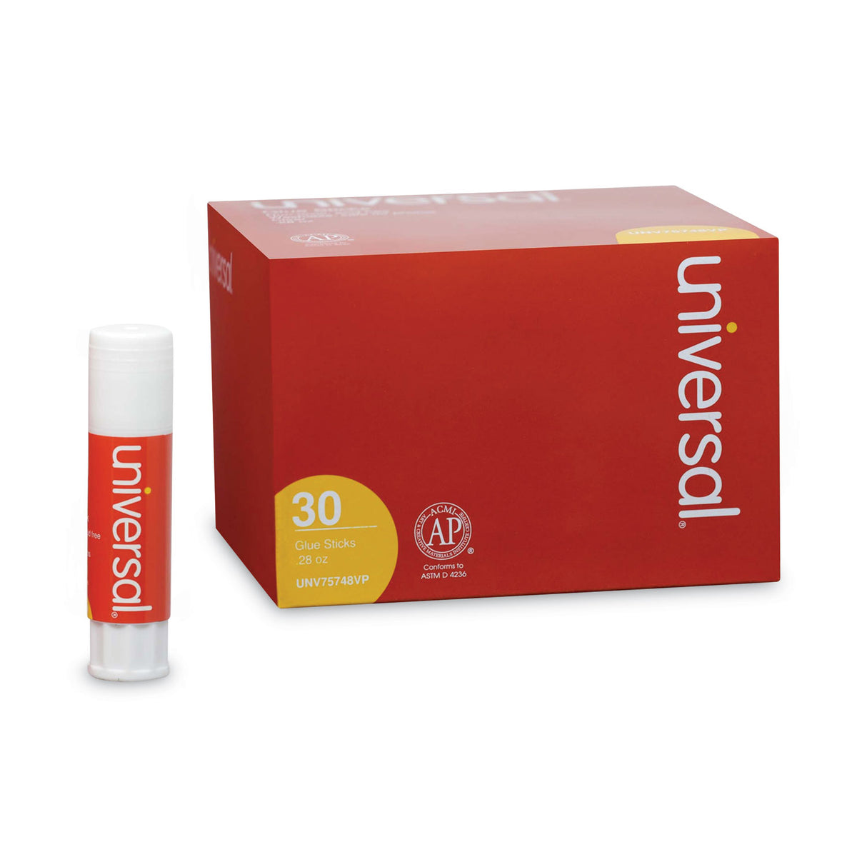 Universal Glue Stick Value Pack, 0.28 oz, Applies and Dries Clear, 30/Pack (UNV75748VP)
