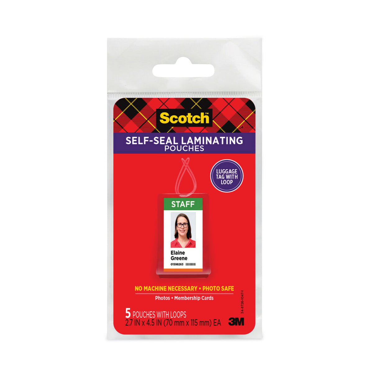 Scotch Self-Sealing Laminating Pouches, 12.5 mil, 2.81" x 4.5", Gloss Clear, 5/Pack (LS8535G)