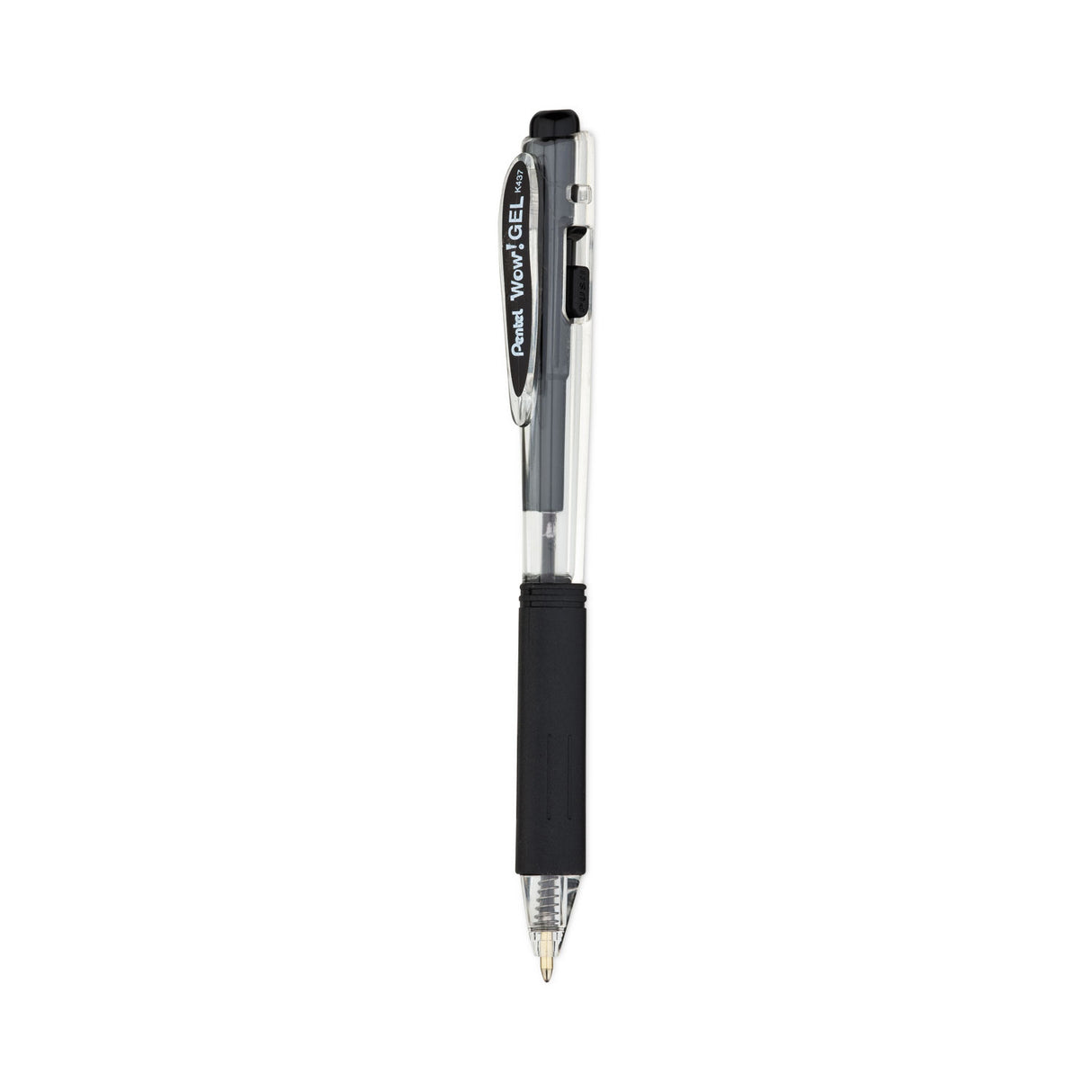 Pentel WOW! Gel Pen Bonus Pack, Retractable, Medium 0.7 mm, Black Ink, Clear/Black Barrel, 24/Pack (K437ASW2)