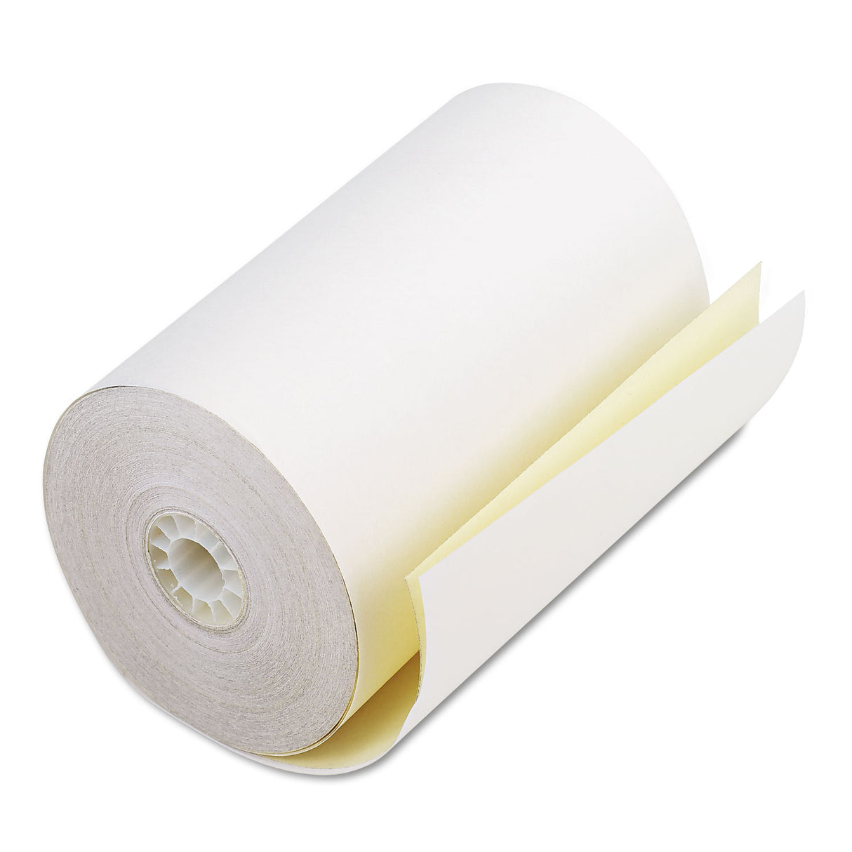 ICONEX Impact Printing Carbonless Paper Rolls, 4.5" x 90 ft, White/Canary, 24/Carton (90770469)