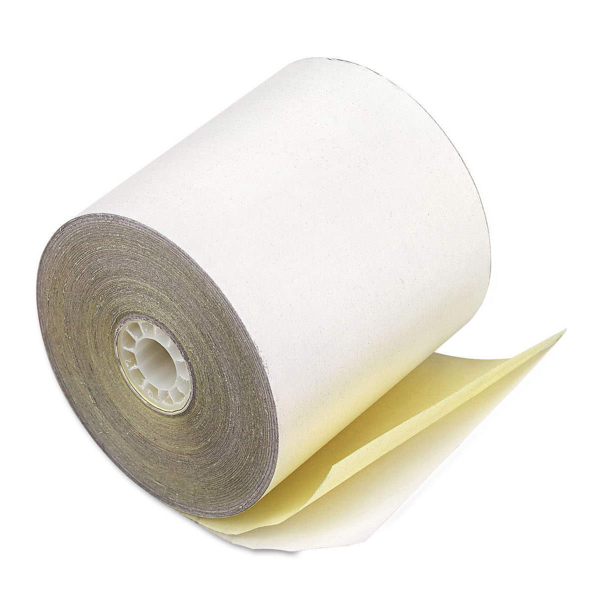 ICONEX Impact Printing Carbonless Paper Rolls, 3" x 90 ft, White/Canary, 50/Carton (90770470)