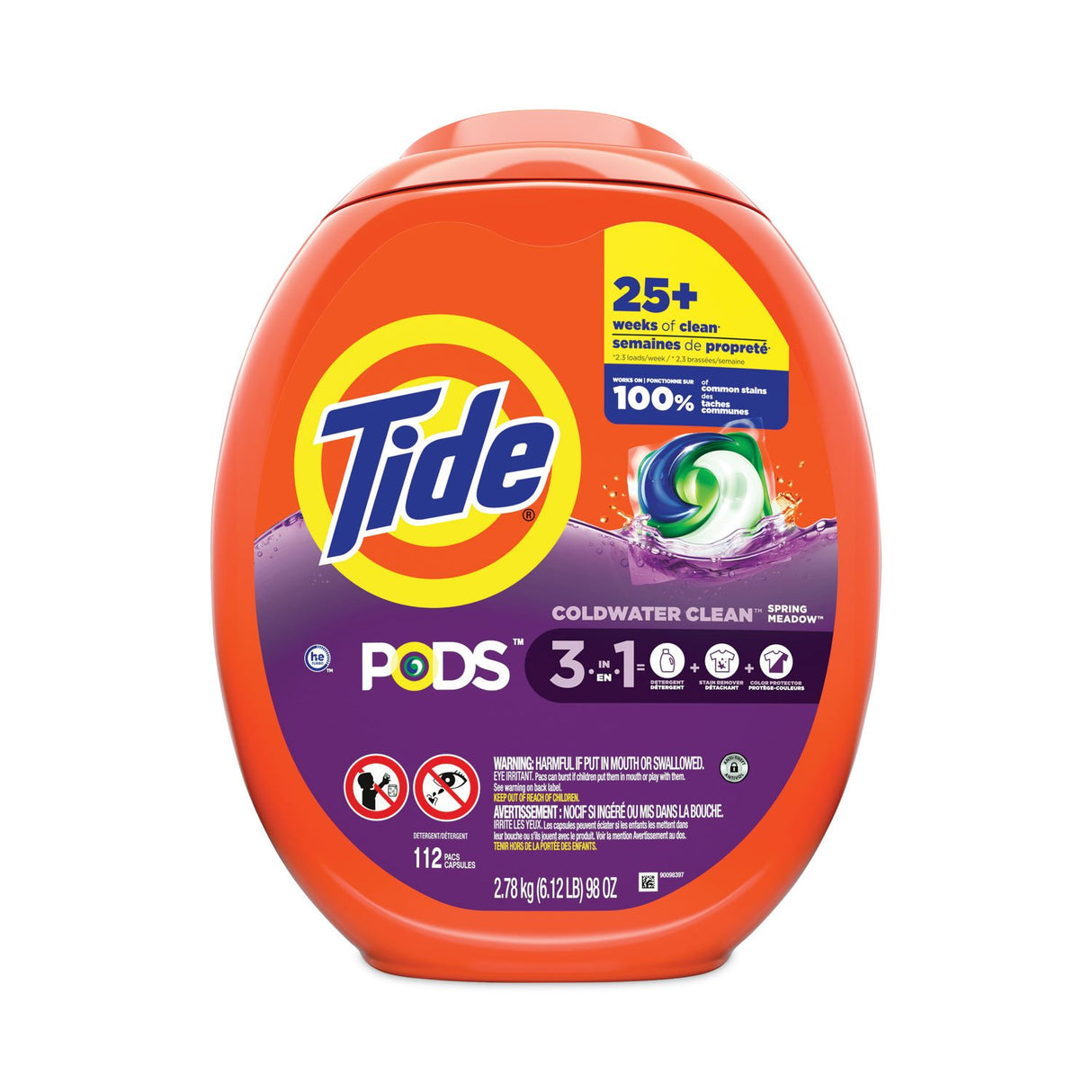 Tide® Pods Laundry Detergent, Spring Meadow, 112 Pods, 4 Tubs (03250)