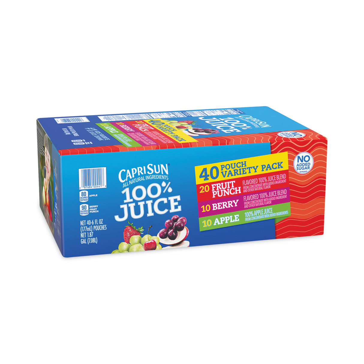 Capri Sun 100% Juice Pouches Variety Pack, 6 oz, 40 Pouches/Carton (22000720)