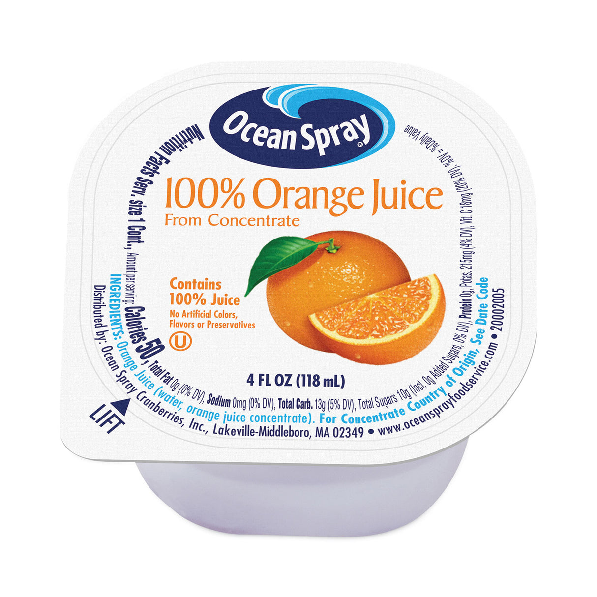Ocean Spray 100% Juice, Orange, 4 oz Cup, 48/Box (30700001)