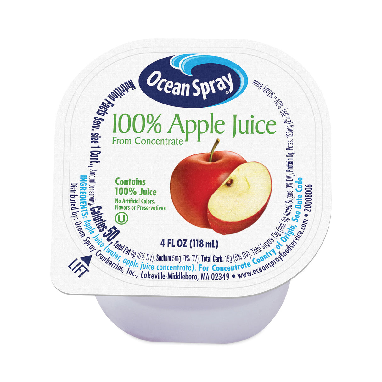 Ocean Spray 100% Juice, Apple, 4 oz Cup, 48/Box (30700002)