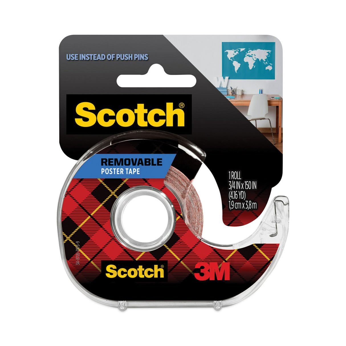 Scotch Wallsaver Removable Poster Tape with Dispenser, 1" Core, 0.75" x 12.5 ft, Clear (109)