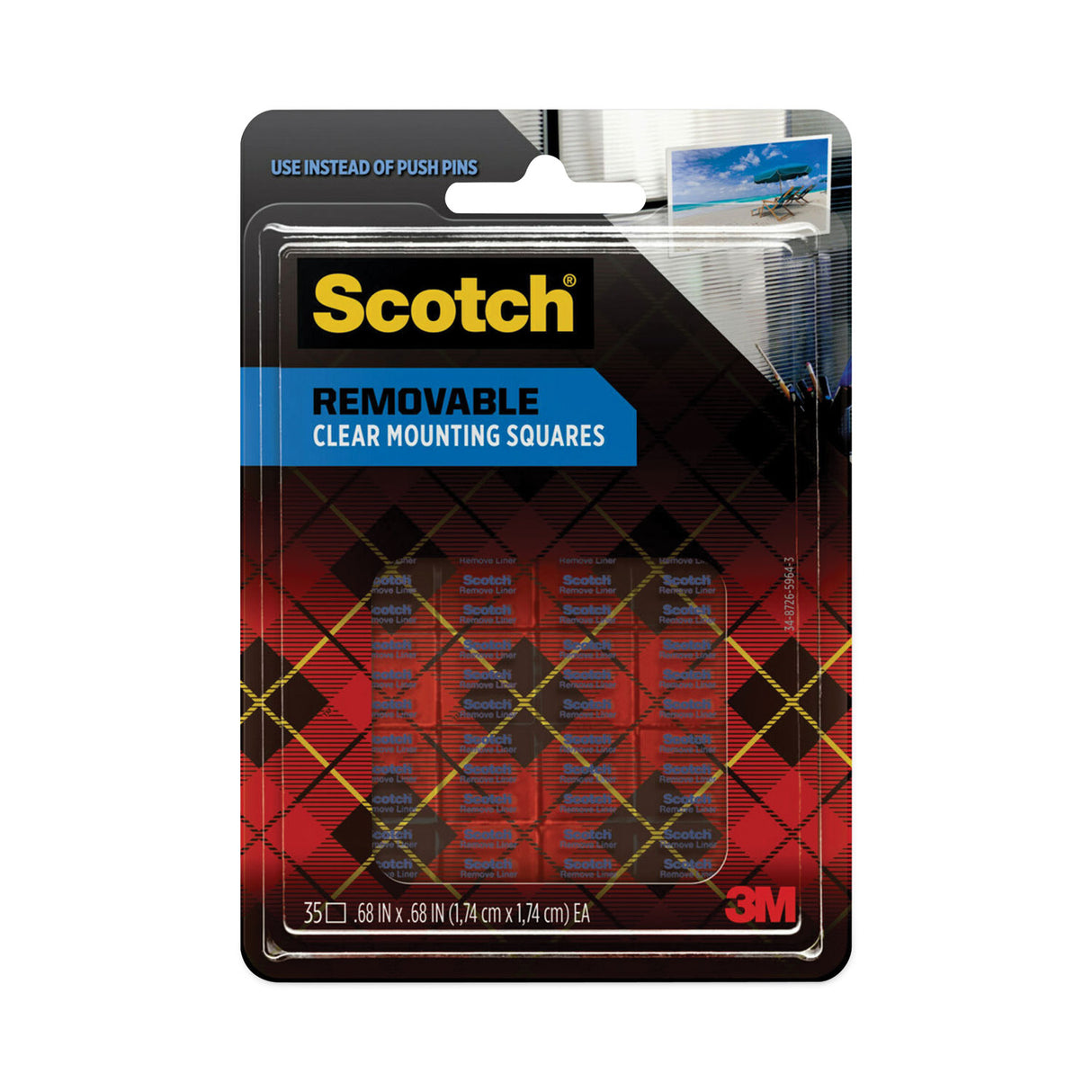 Scotch Removable Clear Mounting Squares, Holds Up to 0.33 lbs, 0.69 x 0.69, Clear, 35/Pack (859)