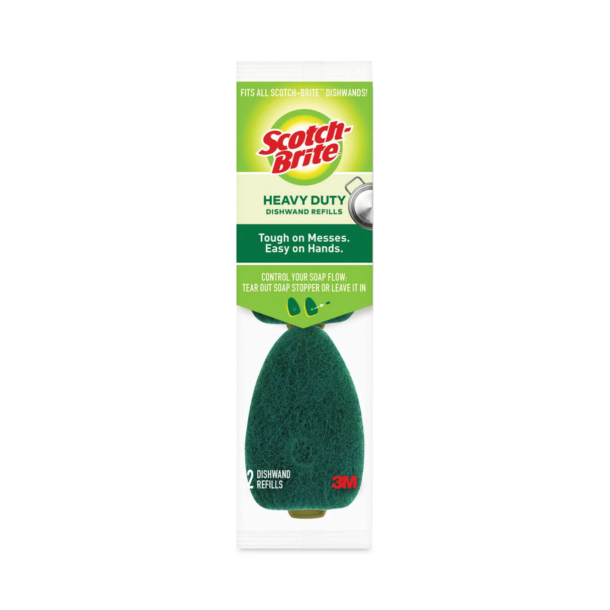 Scotch-Brite Soap-Dispensing Dishwand Sponge Refills, 2.9 x 2.2, Green, 2/Pack (4817RSC)