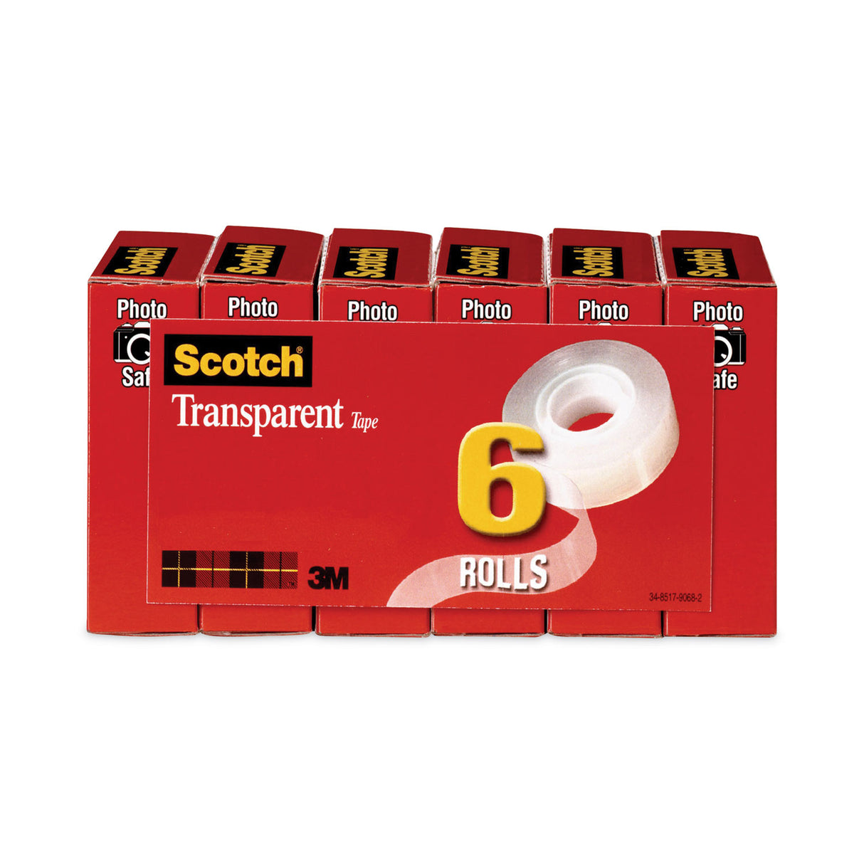 Scotch Transparent Tape, 1" Core, 0.75" x 36 yds, Transparent, 6/Pack (6006PK)