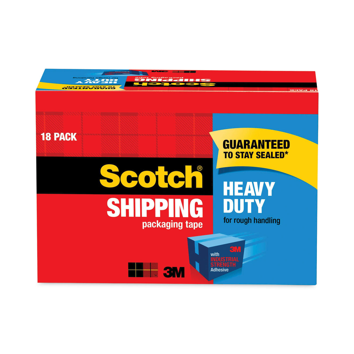 Scotch 3850 Heavy-Duty Packaging Tape Cabinet Pack, 3" Core, 1.88" x 54.6 yds, Clear, 18/Pack (385018CP)