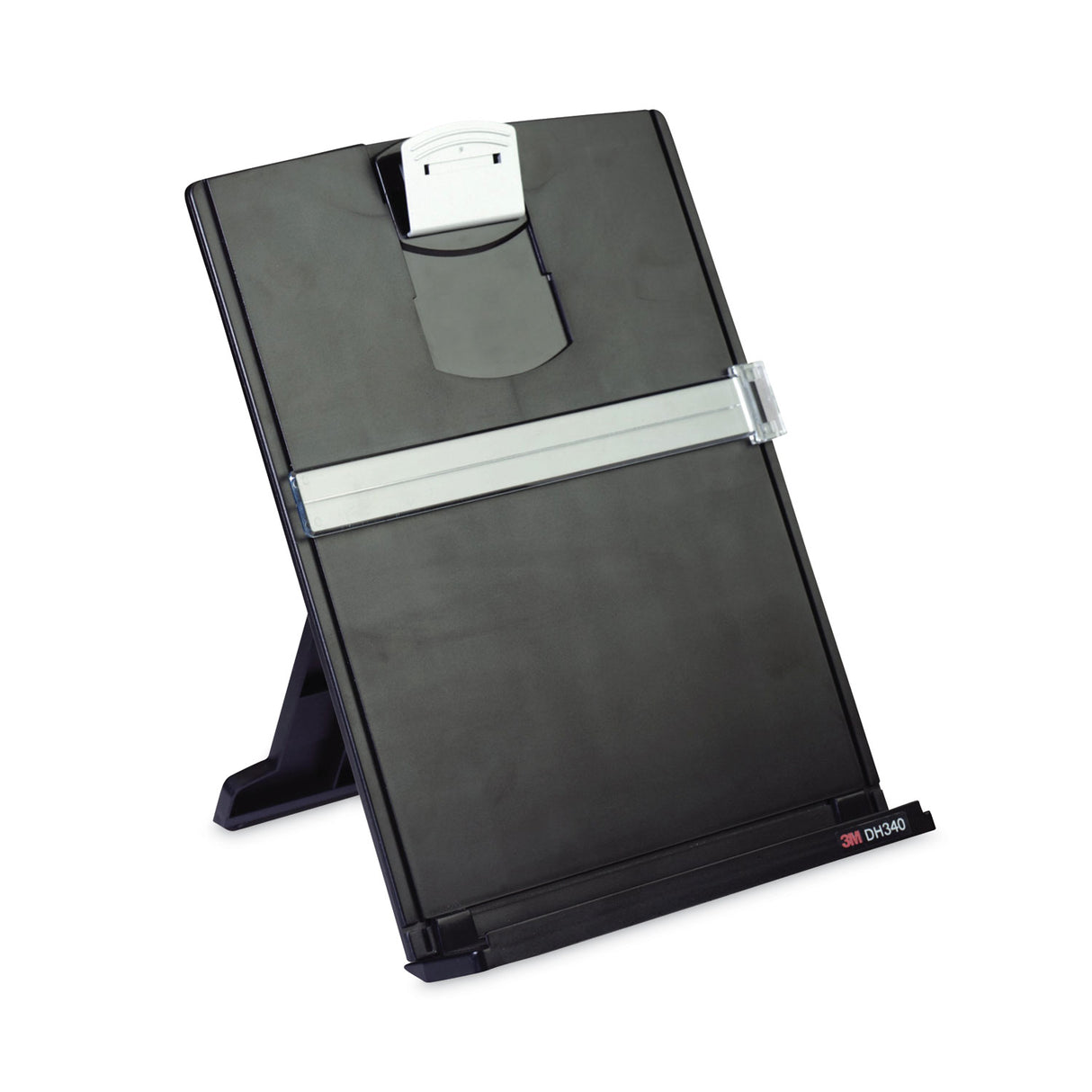 3M Fold-Flat Freestanding Desktop Copyholder, 150 Sheet Capacity, Plastic, Black/Silver Clip (DH340MB)