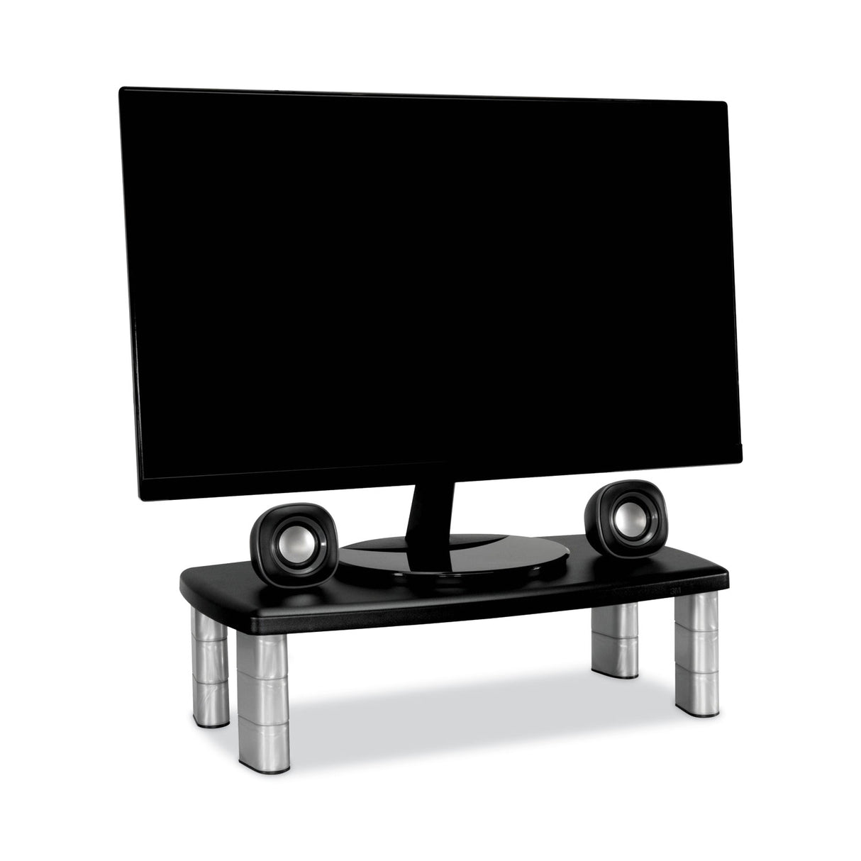 3M Extra-Wide Adjustable Monitor Stand, 20" x 12" x 1" to 5.78", Silver/Black, Supports 40 lbs (MS90B)