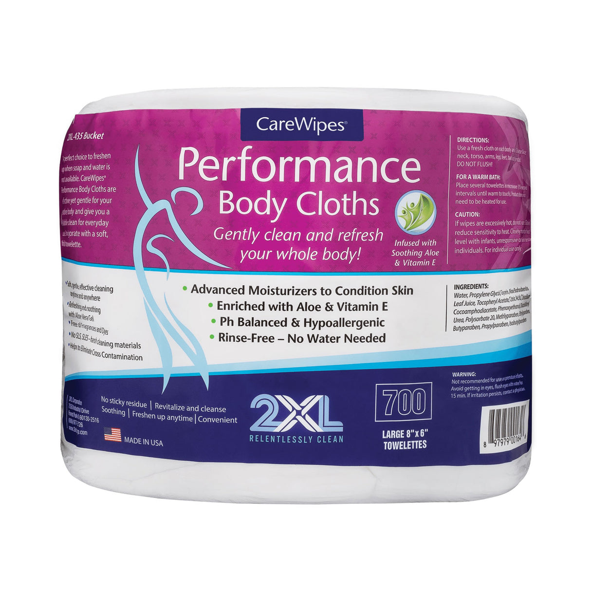 2XL Performance Body Cloths, 1-Ply, 6 x 8, Unscented, White, 700/Pack, 2 Packs/Carton (L336)
