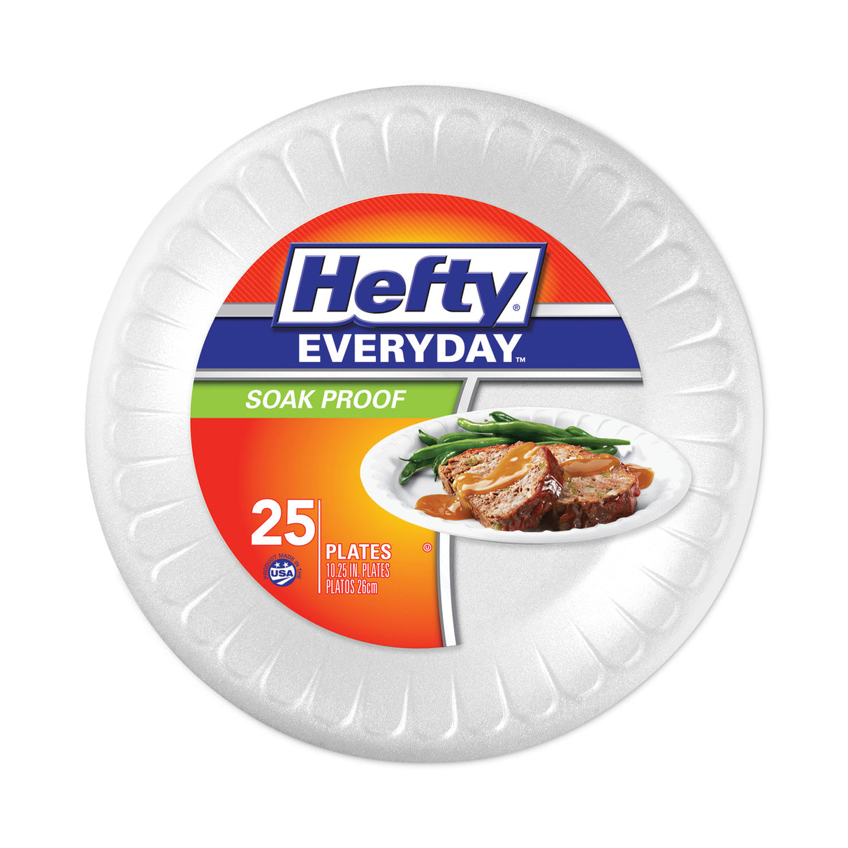 Hefty Soak Proof Tableware, Foam Plates, 10.25" dia, White, 25/Pack, 10 Packs/Carton (D21029CT)