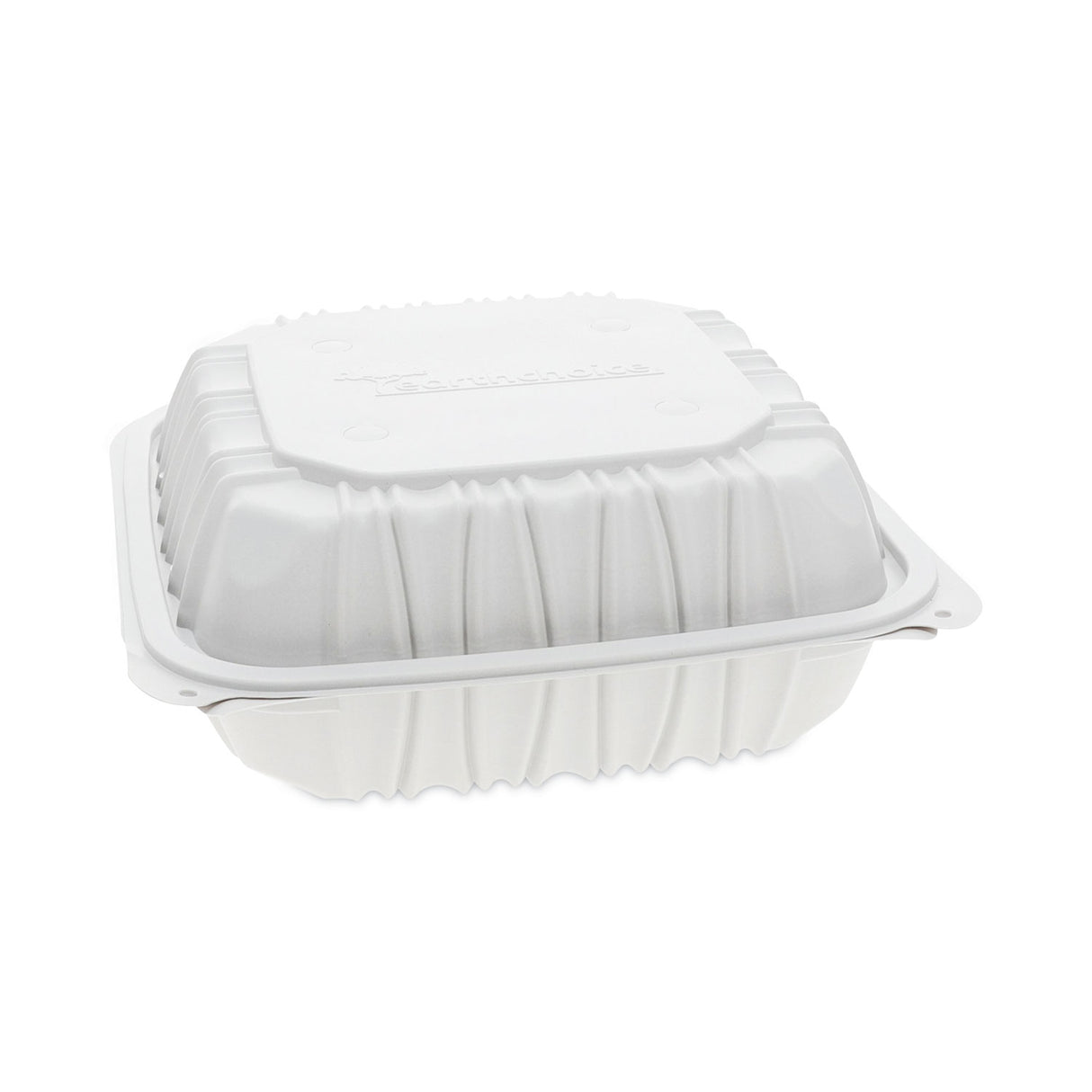 Pactiv EarthChoice Vented Microwavable MFPP Hinged Lid Container, 8.5 x 8.5 x 3.1, White, Plastic, 146/Carton (YCNW0851)