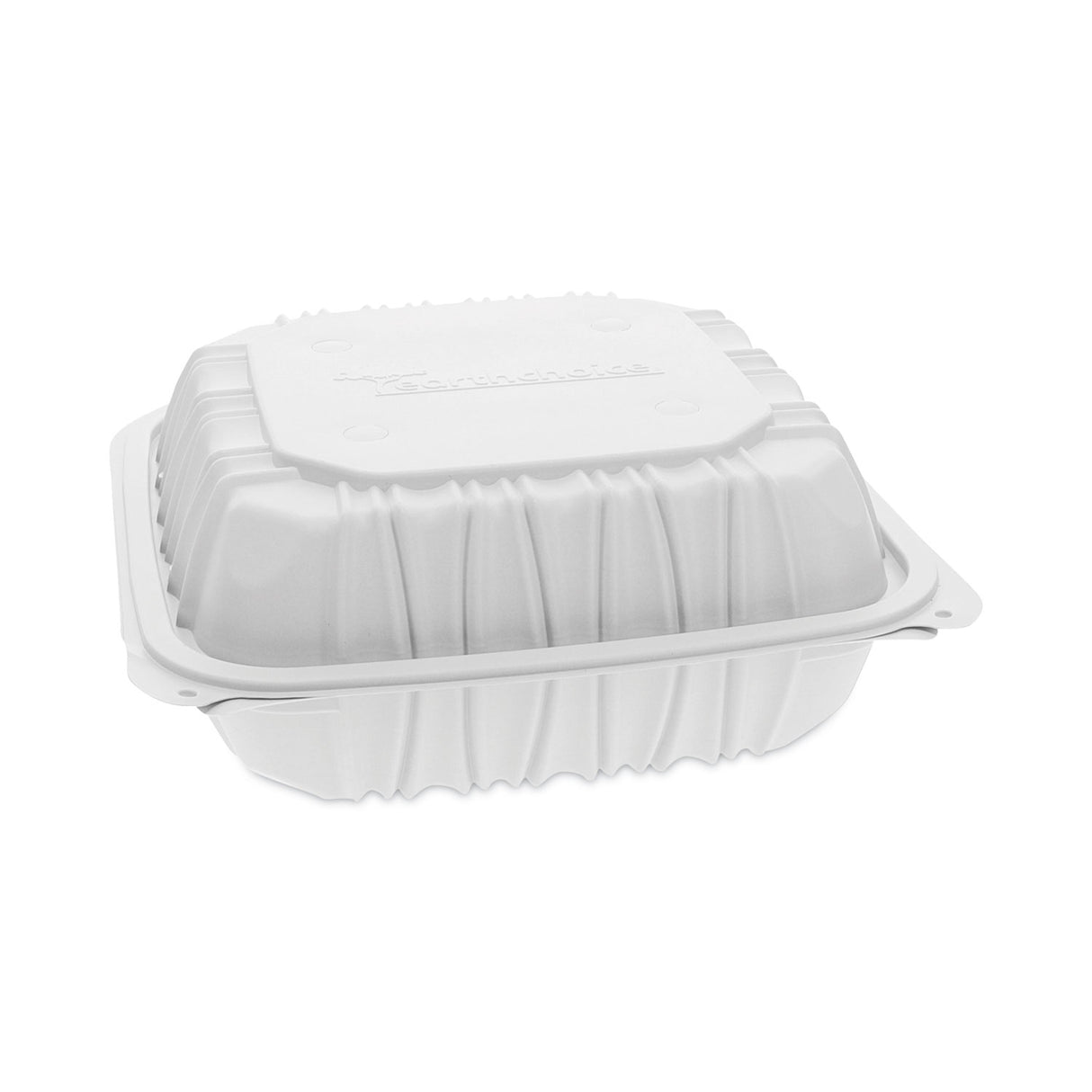 Pactiv EarthChoice Vented Microwavable MFPP Hinged Lid Container, 3-Compartment, 8.5 x 8.5 x 3.1, White, Plastic, 146/Carton (YCNW0853)