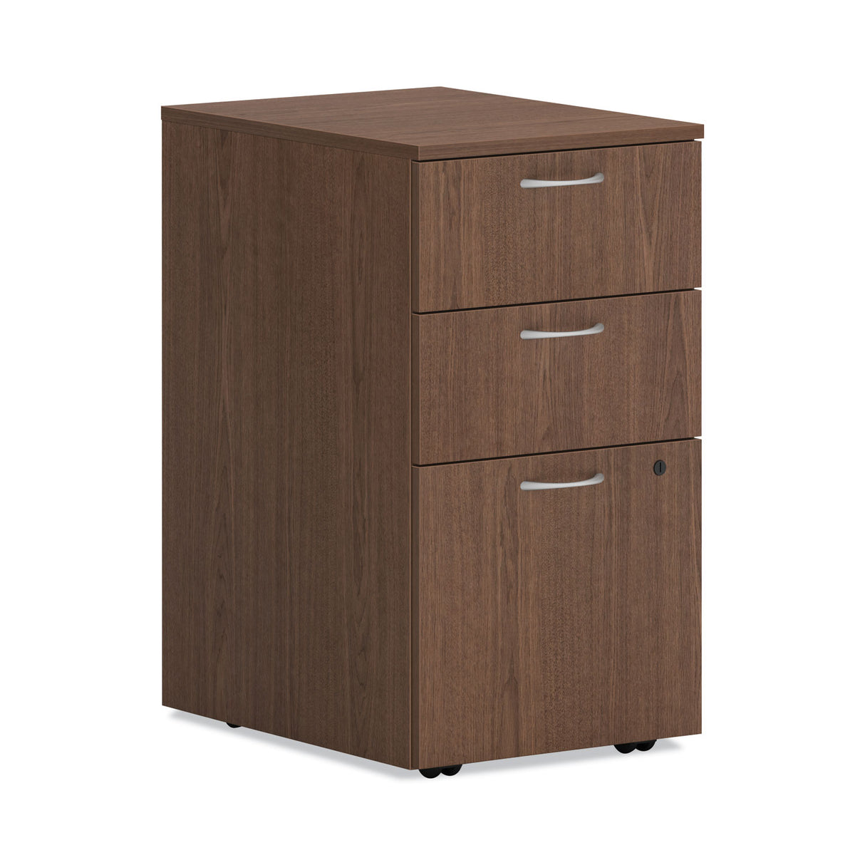 HON Mod Mobile Pedestal, Left or Right, 3-Drawers: Box/Box/File, Legal/Letter, Sepia Walnut, 15" x 20" x 28" (PLPMBBFLE1)