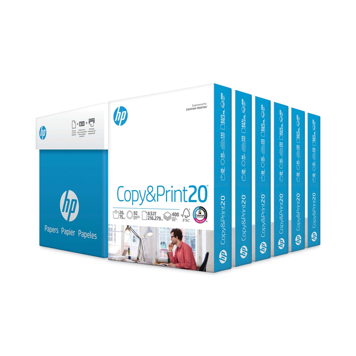 HP CopyandPrint20 Paper, 92 Bright, 20 lb Bond Weight, 8.5 x 11, White, 400 Sheets/Ream, 6 Reams/Carton (200010)