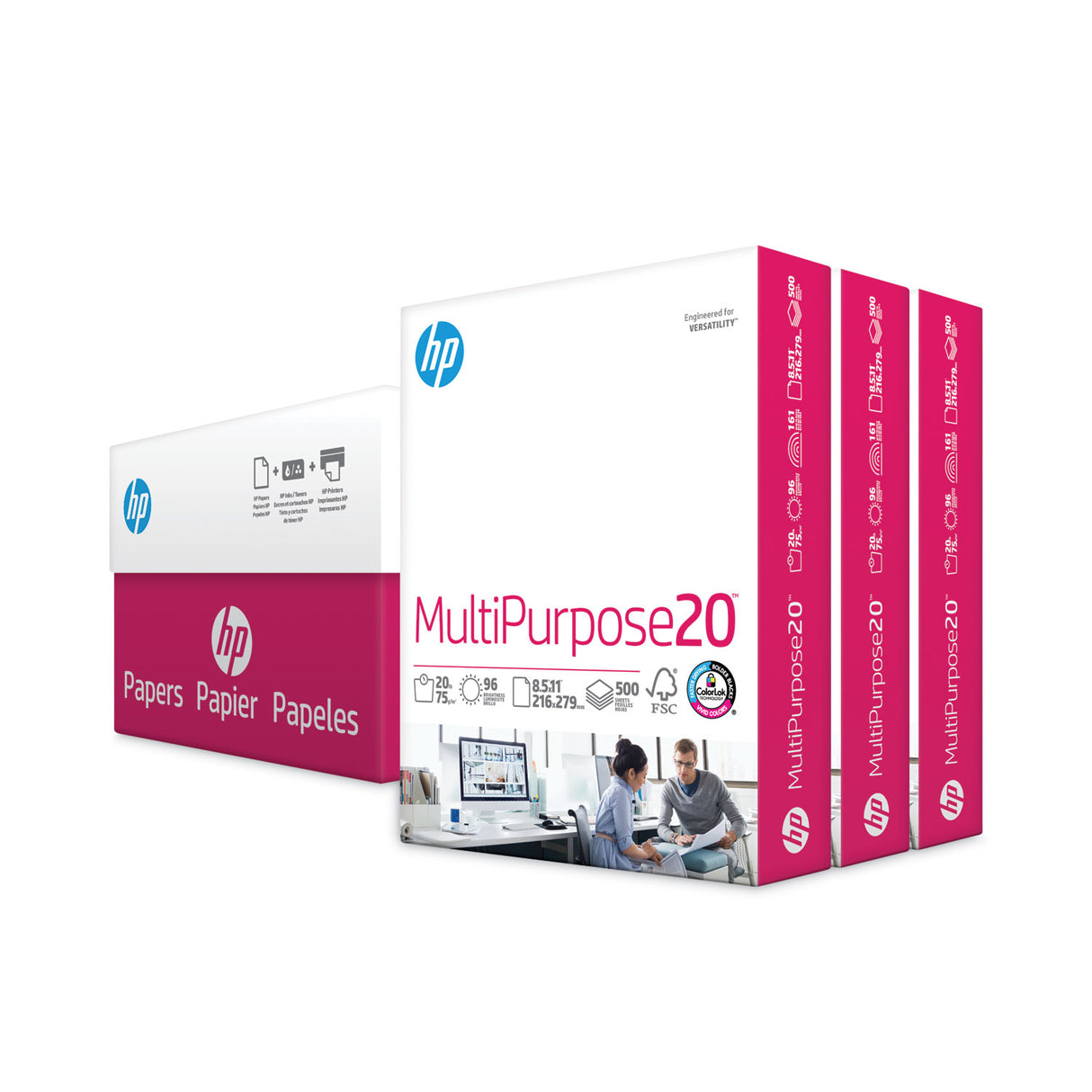 HP MultiPurpose20 Paper, 96 Bright, 20 lb Bond Weight, 8.5 x 11, White, 500 Sheets/Ream, 3 Reams/Carton (112530)