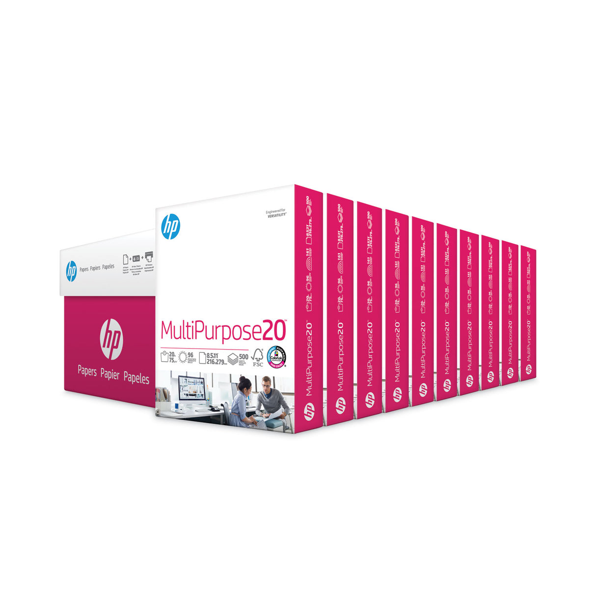 HP MultiPurpose20 Paper, 96 Bright, 20 lb Bond Weight, 8.5 x 11, White, 500 Sheets/Ream, 10 Reams/Carton (112000CT)
