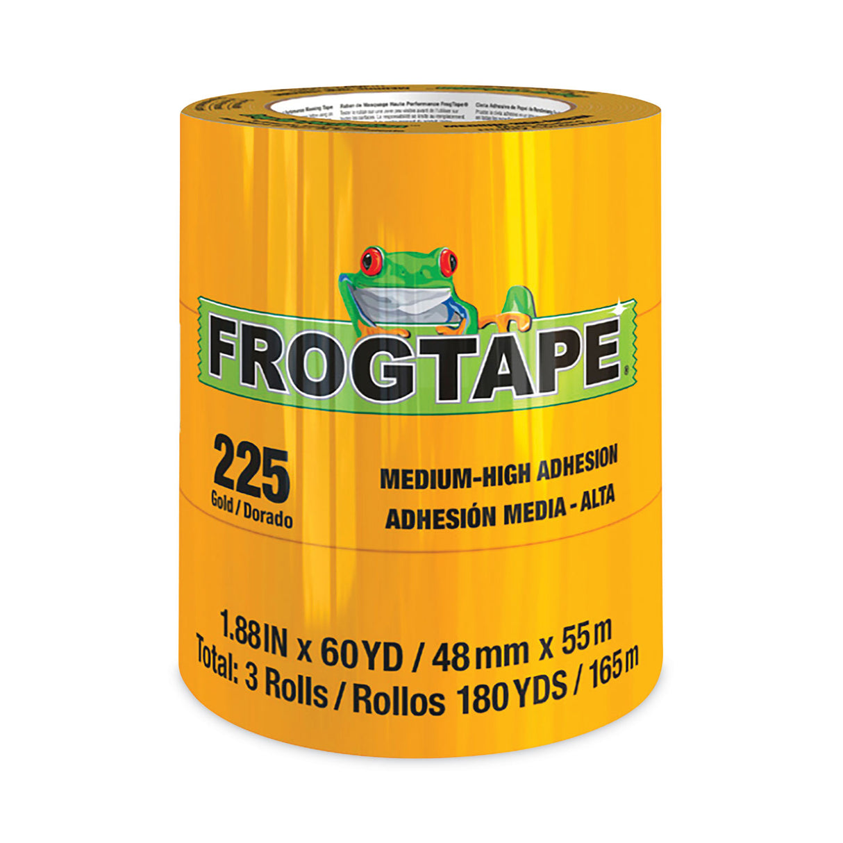 Duck FROGTAPE Performance Grade Masking Tape, 3" Core, 1.88" x 60 yds, Gold, 3/Pack, 8 Packs/Carton (105322)