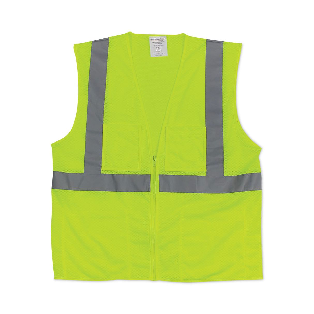 PIP ANSI Class 2 Four Pocket Zipper Safety Vest, Polyester Mesh, 2X-Large, Hi-Viz Lime Yellow (302MVGZ4PLY2)