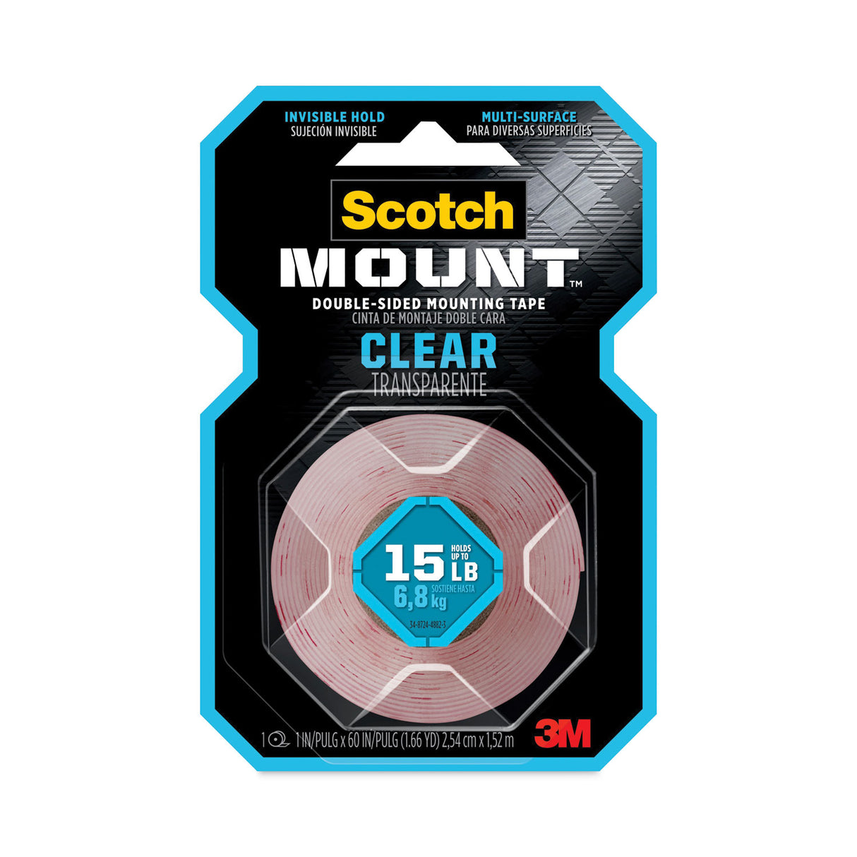 Scotch Permanent Clear Mounting Tape, Holds Up to 15 lbs, 1 x 60, Clear (410H)