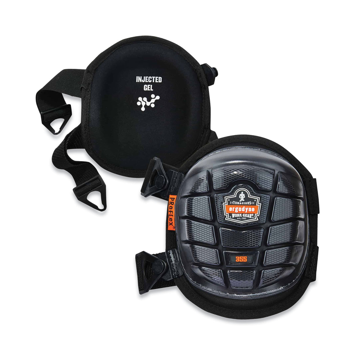ergodyne ProFlex 355 Injected Gel Knee Pads, Short Cap, Buckle Closure, One Size Fits Most, Black, Pair (18455)