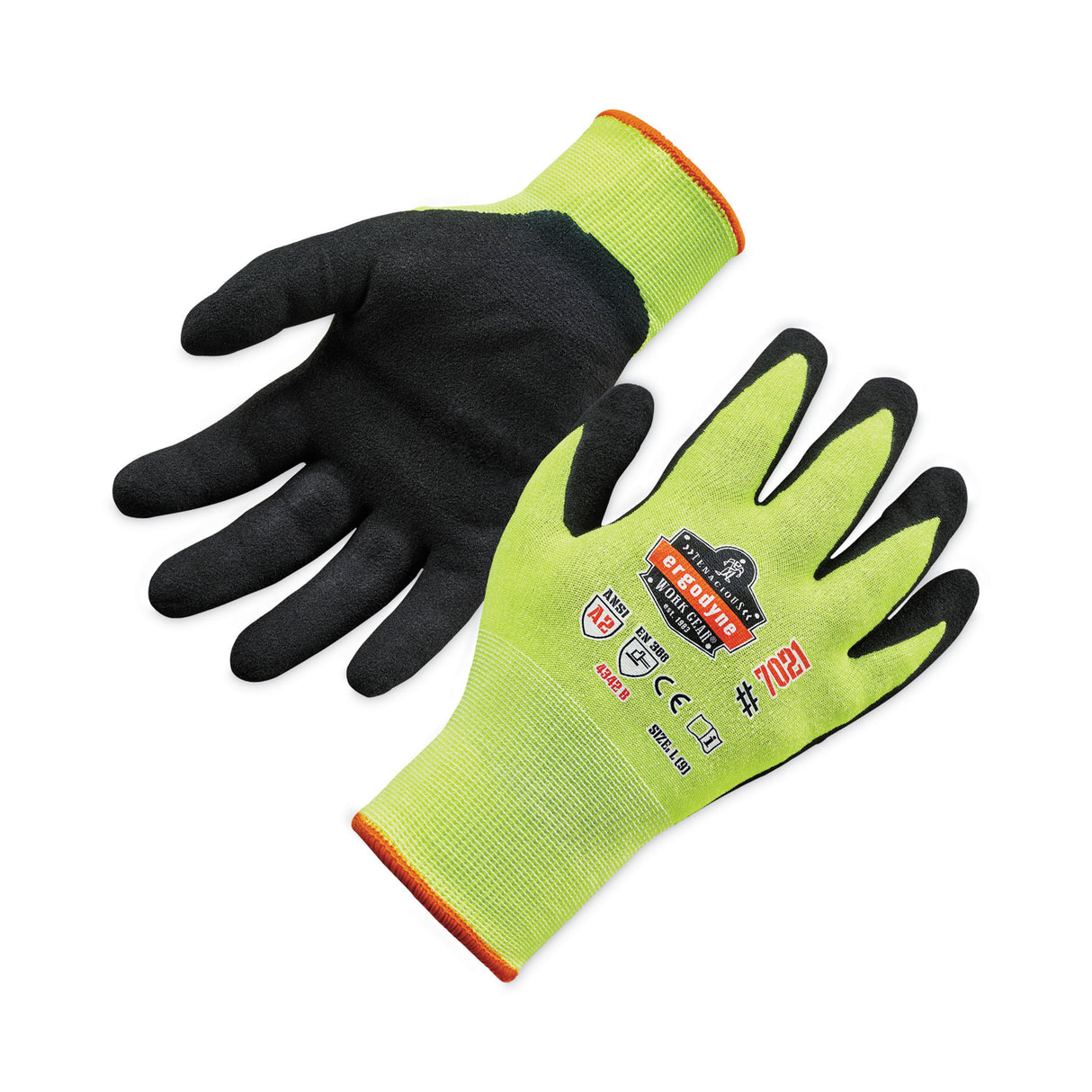 ergodyne ProFlex 7021 Hi-Vis Nitrile-Coated CR Gloves, Lime, Large, 144 Pairs/Carton (17864)