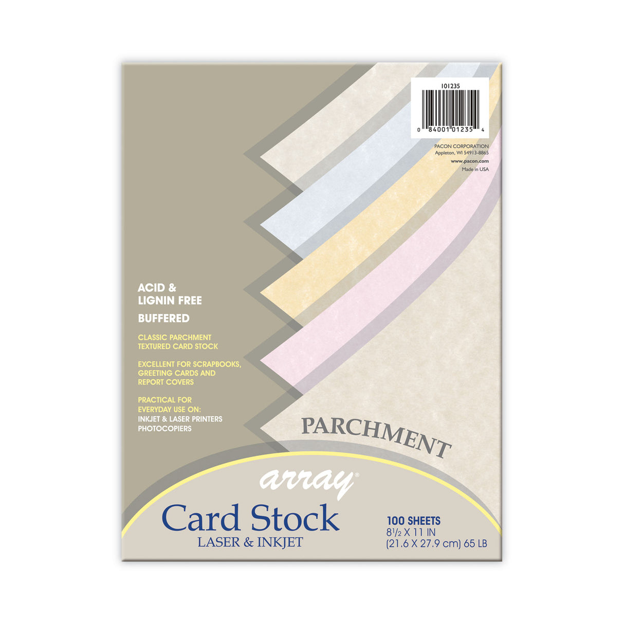 Pacon Array Card Stock, 65 lb Cover Weight, 8.5 x 11, Assorted Parchment Colors, 100/Pack (101235)