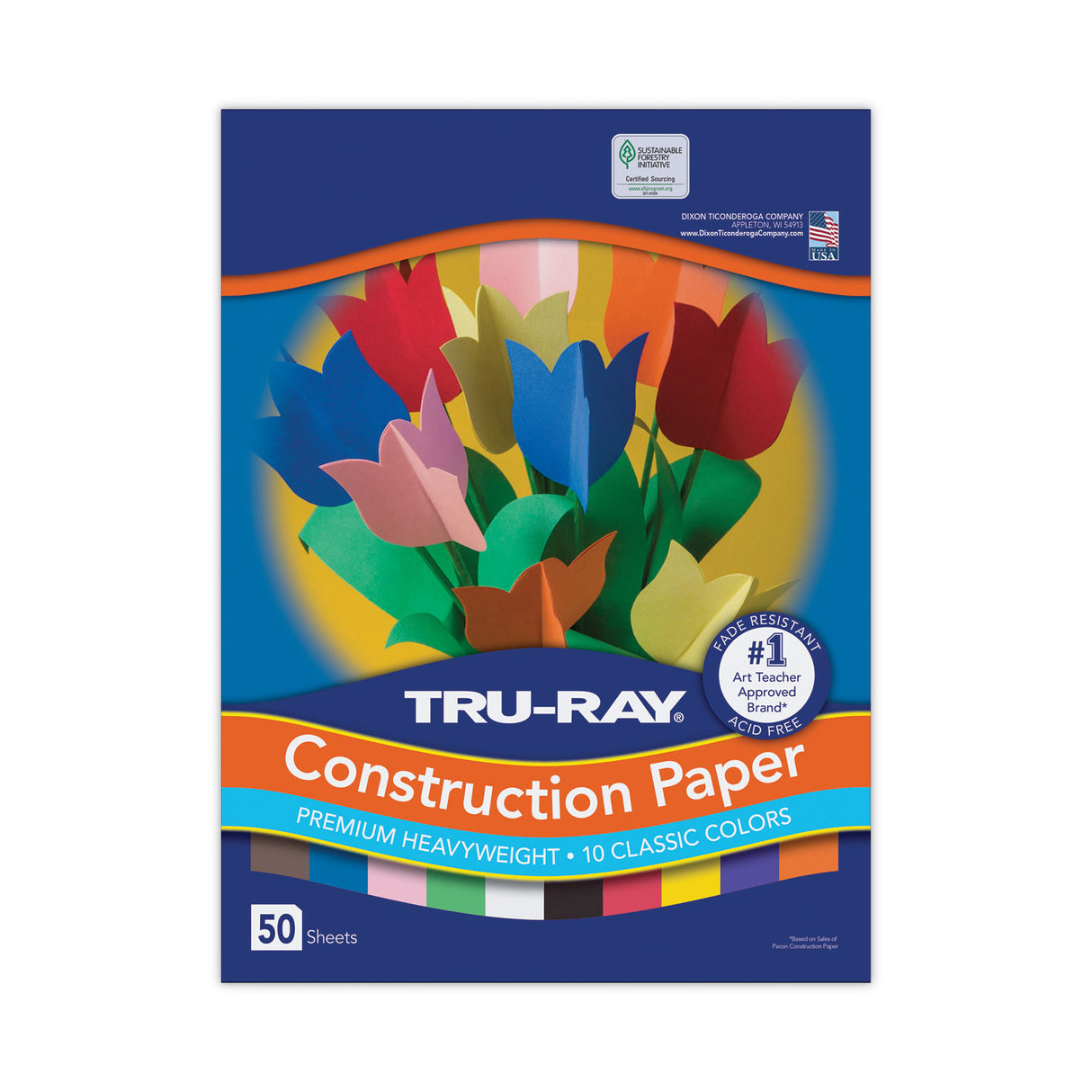 Pacon Tru-Ray Construction Paper, 76 lb Text Weight, 9 x 12, Assorted Standard Colors, 50/Pack (103031)
