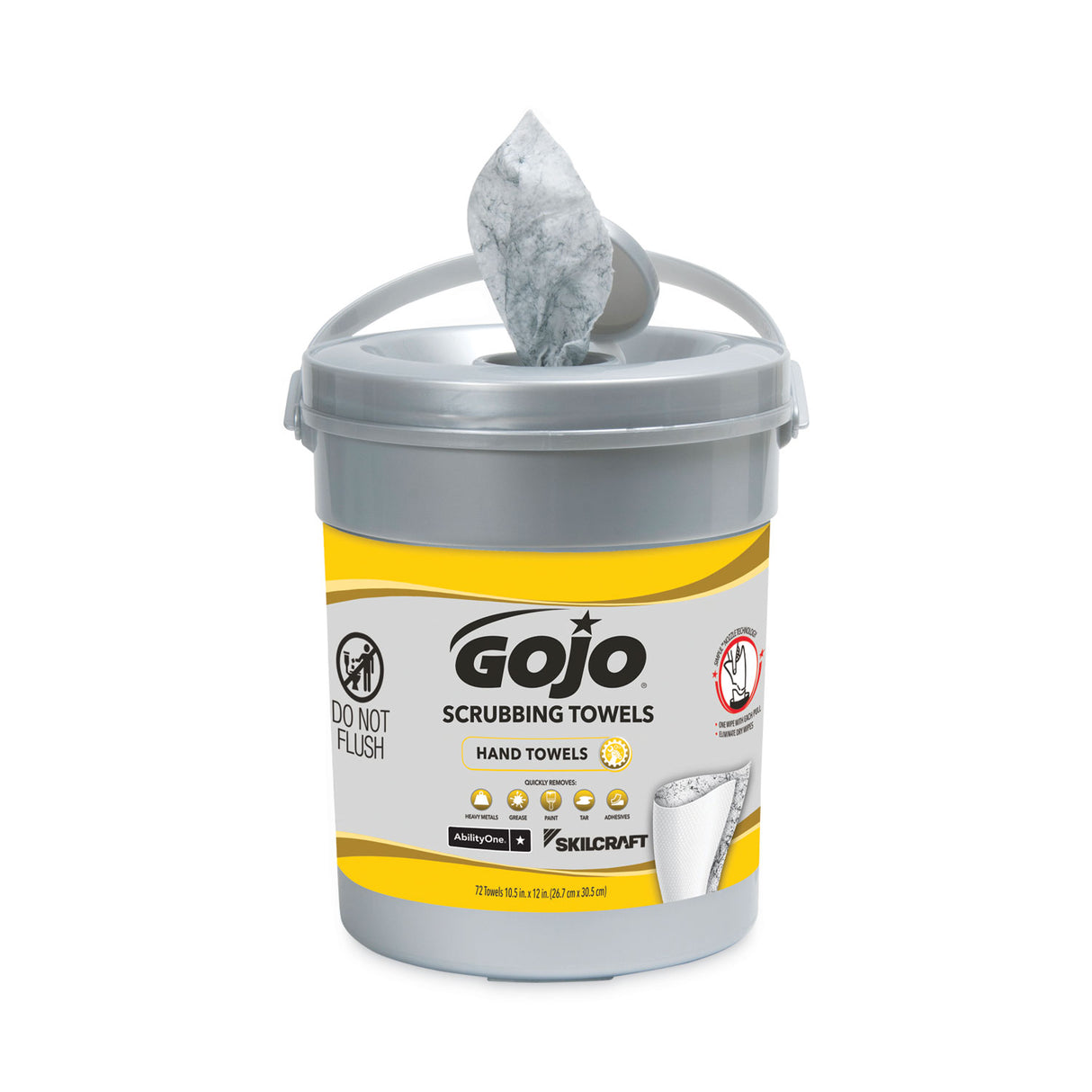 AbilityOne 7930016997556, SKILCRAFT GOJO Scrubbing Towels, 1-Ply, Fresh Citrus Scent, White, 72/Canister, 6 Canisters/CT