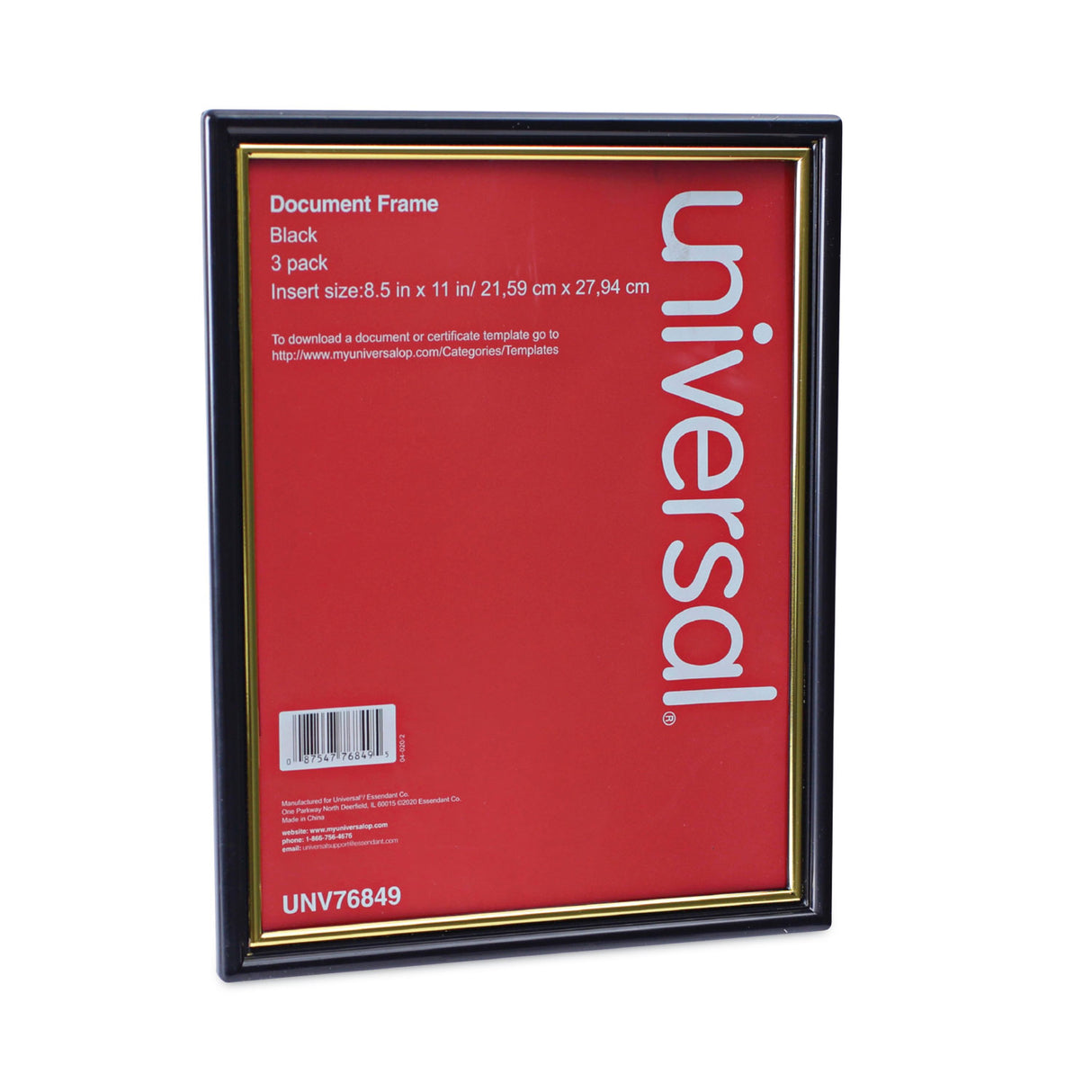 Universal All Purpose Document Frame, 8.5 x 11 Insert, Black/Gold, 3/Pack (UNV76849)