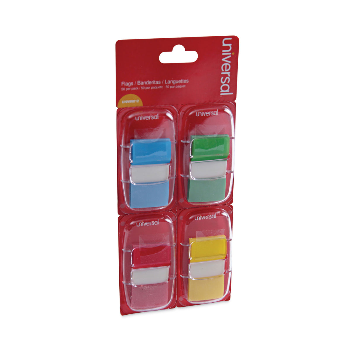 Universal Deluxe Pop-Up Page Flags, 1 x 1.75, Four Assorted Colors, 50 Flags/Dispenser, 4 Dispensers/Pack (UNV99012)