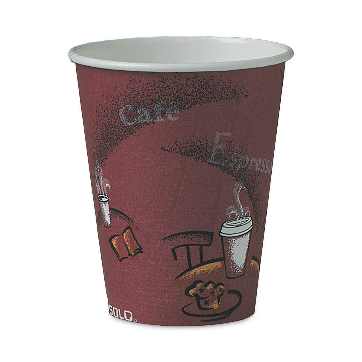 SOLO Paper Hot Drink Cups in Bistro Design, 8 oz, Maroon, 50/Bag, 20 Bags/Carton (378SI)