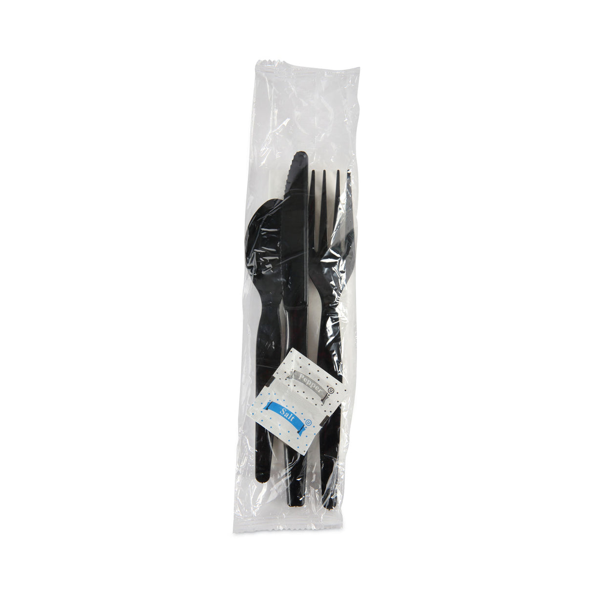 Boardwalk Six-Piece Cutlery Kit, Condiment/Fork/Knife/Napkin/Spoon, Heavyweight, Black, 250/Carton (BWKFKTNSHWPSBLA)