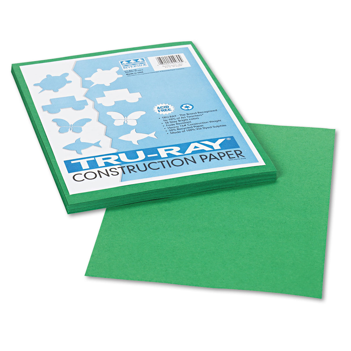 Pacon Tru-Ray Construction Paper, 76 lb Text Weight, 9 x 12, Holiday Green, 50/Pack (102960)