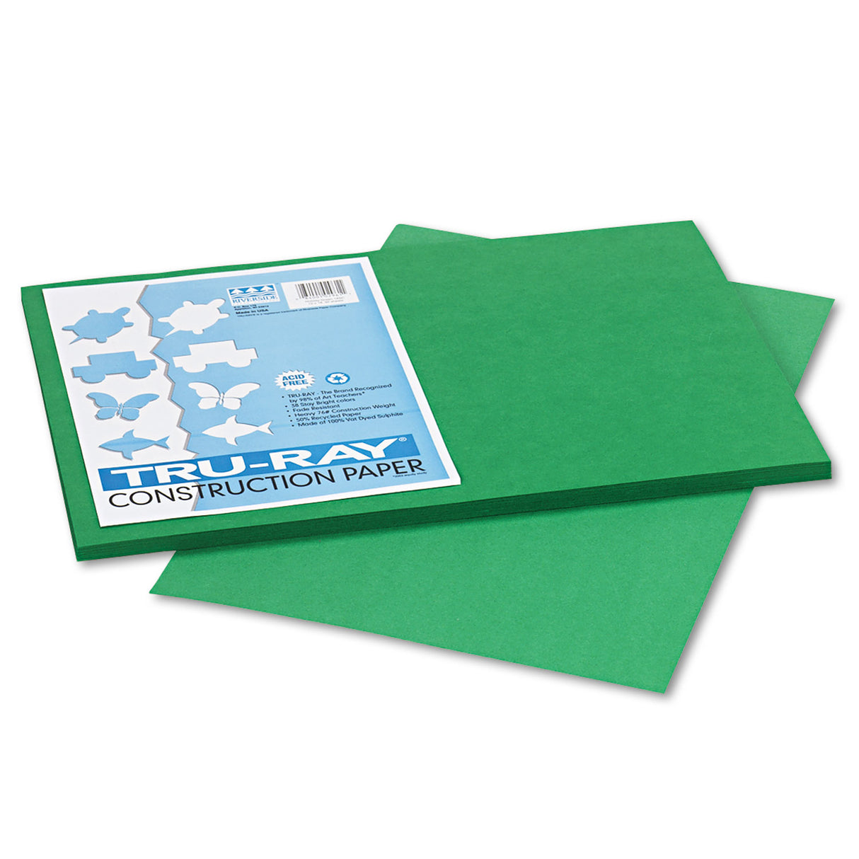 Pacon Tru-Ray Construction Paper, 76 lb Text Weight, 12 x 18, Holiday Green, 50/Pack (102961)